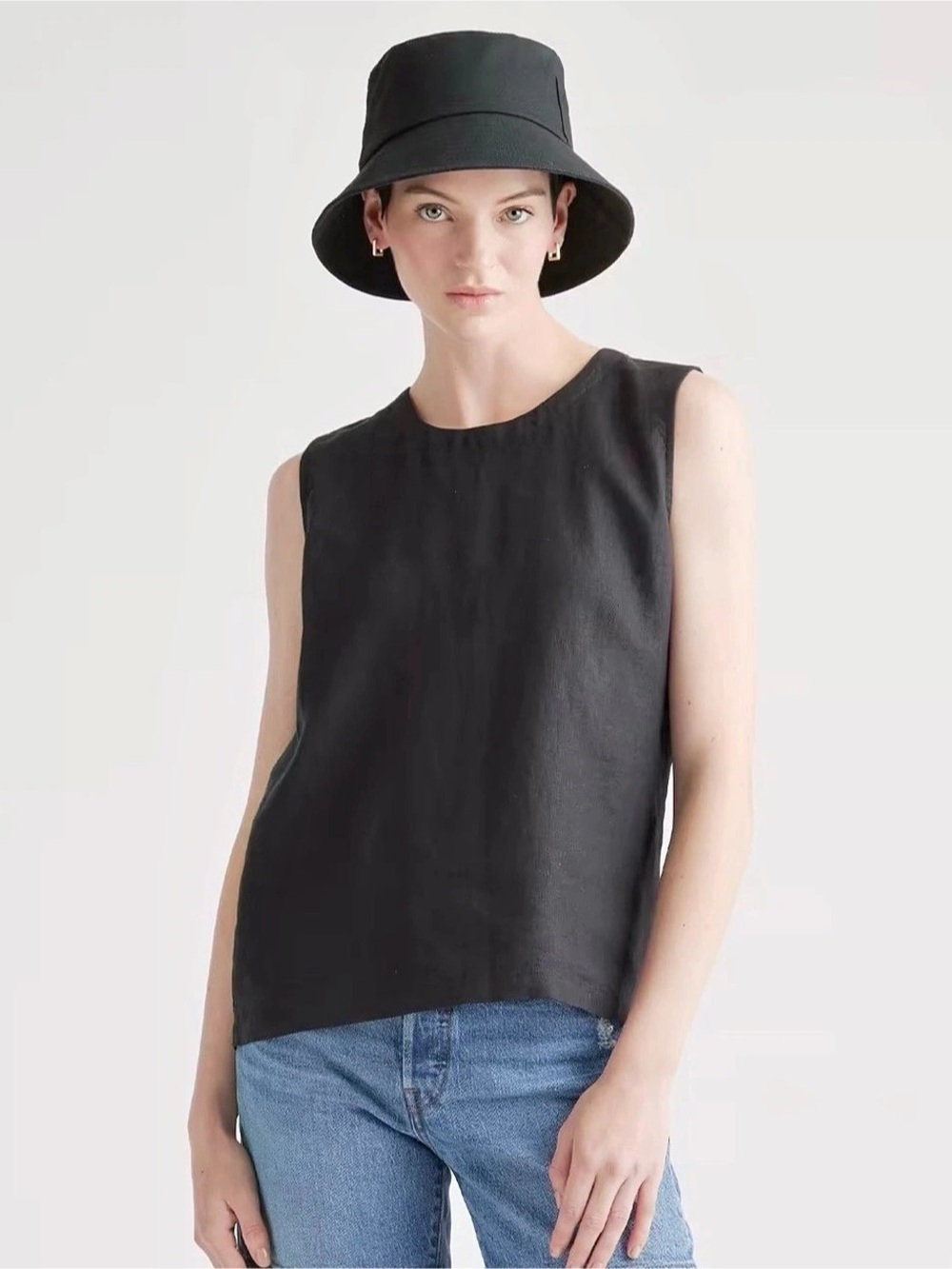 Quince European Linen Tank Top Black Size Large